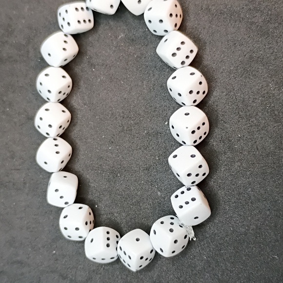 Hand Crafted White Dice Bead Bracelet - Picture 2 of 2